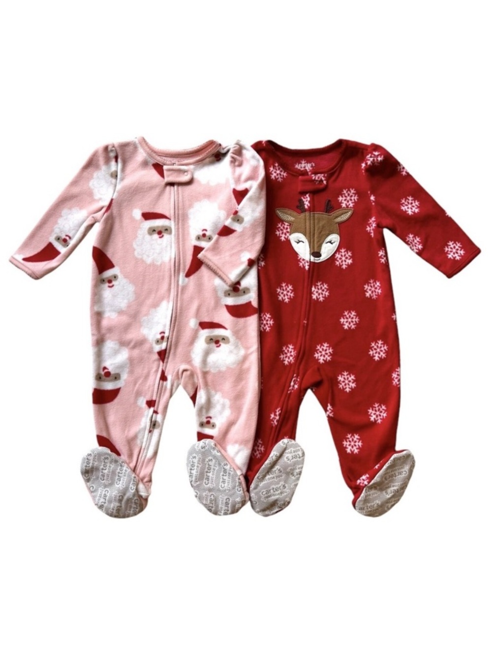 CARTERS Just One You Size 12 Months Baby 2 Pcs Set Santa Fleece Footed Pajamas